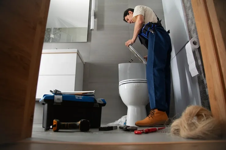 a plumber fixing a toilet